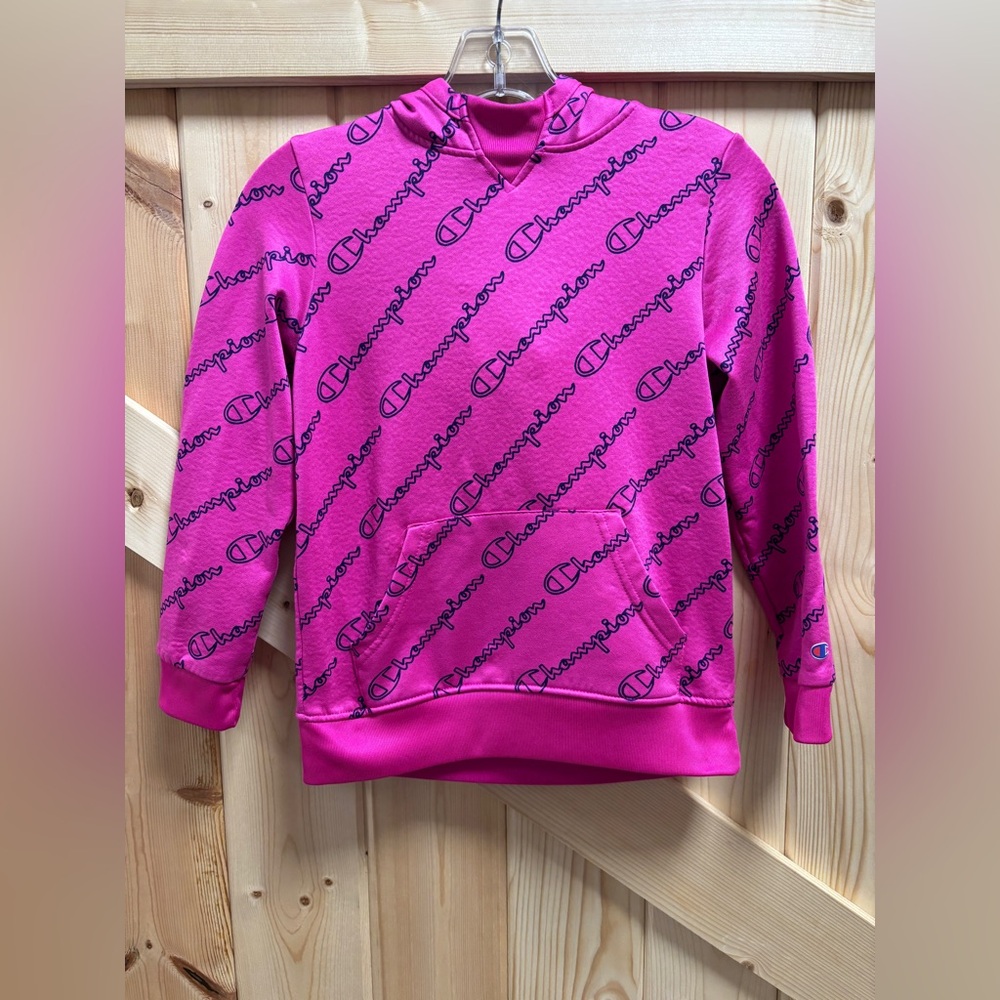 Champion Hoodie Pullover Vibrant Pink/Navy Girls 10-12